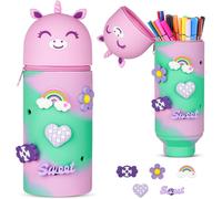 School Pencil Case, Soft Silicone Pencil Case, 2 In 1 Retractable Pencil Case, Kawaii Telescopic Pencil Case For Boys Girls Students, Unicorn Purple-Diy, Retractable Pencil Case