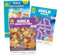 School Zone Bible Activity 3-Pack Workbook Set: 96 Pages, Preschool, Kindergarten, Hidden Pictures, Mazes, Dot-to-Dot, Christian Scripture, Old & New Testament, Picture Puzzles, Ages 3-6