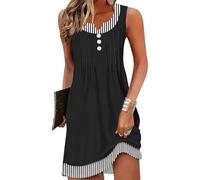 SCHOOLMOON Robe Femme Été sans Manches Rayé Chic Imprimé Plage Genou Robes | | Col En V | Décontractée | Tunique | Elegant Robe | S-XXL