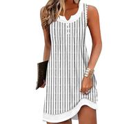SCHOOLMOON Robe Femme Été sans Manches Rayé Chic Imprimé Plage Genou Robes | | Col En V | Décontractée | Tunique | Elegant Robe | S-XXL