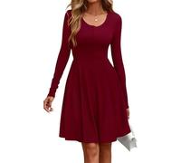 SCHOOLMOON Robe Pull Femme Manches Longues Taille Haute Tricot Automne Robes Col Rond Décontracté Chic Hiver Genou Robe avec Poches(Rouge,XL)