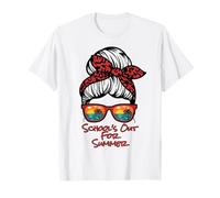 School's Out for Summer Chignon désordonné Plage Coucher de Soleil Amusant Professeur T-Shirt