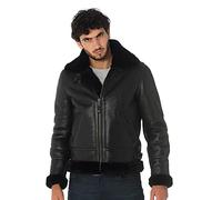 Schott Homme Veste en cuir à garniture de fourrure, Noir Noir G