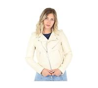 Schott Nyc Blouson Cuir Femme, Blanc (Off White), XXL