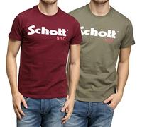 Schott Nyc TS01MCLOGO T-Shirt, Homme, Lot de 2, Multicolore (Kaki/Bordeaux), S