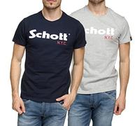 Schott Nyc TS01MCLOGO T-Shirt, Homme, Lot de 2, Multicolore (Navy/Grey), XL