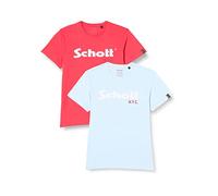 SCHOTT NYC TS01MCLOGO T-Shirt, Sky/Corail, M (Lot de 2) Homme