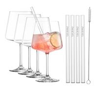 SCHOTT ZWIESEL After Work Drinks Goblets, set de 4 verres à cocktail, 4 pailles en verre et 1 brosse, verres en cristal Tritan résistant au lave-vaisselle, fabriqué en Allemagne (art. n° 124685)