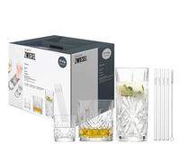 SCHOTT ZWIESEL Set de verres Show (set de 17), 4 gracieux verres à long drink, à whisky et à schnaps avec relief, 4 pailles et 1 brosse, verres en cristal résistant au lave-vaisselle (art. n° 124010)