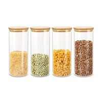 Schramm® Set de 4 bocaux à provisions avec couvercle en bambou en 5 tailles différentes Bocal à provisions étanche à l'air Bocal de conservation, Dimension:1800 ml