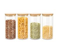 Schramm® Set de 4 bocaux à provisions avec couvercle en bambou en 5 tailles différentes Bocal à provisions étanche à l'air Bocal de conservation, Dimension:1600 ml