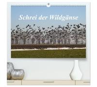Schrei der Wildgänse (hochwertiger Premium Wandkalender 2026 DIN A2 quer), Kunstdruck in Hochglanz: In beeindruckenden Fotos zeigt der Fotograf Rolf ... Wildgänsen schreiend über das Land fliegen.