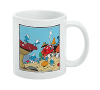 Schtroumpf Village - Tasse à café en céramique - Cadeau fantaisie pour café, thé et boissons chaudes, 325 ml, blanc