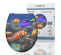 Schütte Abattant WC avec Frein de Chute Déclipsable - Sea Life | Duroplast résistant aux rayures, lunette WC frein de chute silencieux, compatible cuvette WC suspendue et sur pieds