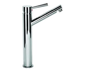 Schütte Cornwall Mitigeur Monocommande Lavabo - Robinet de Salle de Bain | Mitigeur lavabo salle de bain, bec haut 225mm, chrome brillant, pour vasques à poser, 2 tuyaux flexibles 400mm inclus