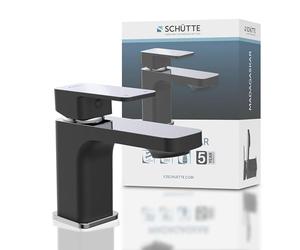Schütte Madagascar Robinet de salle de bain avec mitigeur monocommande | Noir/chromé, bonde de lavabo automatique pop-up, robinet lavabo salle de bain anti-calcaire, 2 tuyaux DVGW, montage inclus