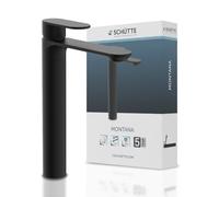 Schütte Montana Robinet de Lavabo Salle de Bain - Bec Haut, Mitigeur | Mitigeur lavabo salle de bain monocommande, noir, bonde pop-up incluse, design angulaire, fixation rapide