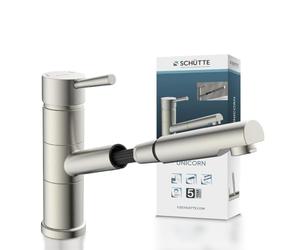 Schütte Unicorn Robinet Cuisine Douchette Extractible Laiton | Mitigeur monocommande avec douchette évier cuisine, protection anti-brûlure, laiton et acier inoxydable, économie d'eau