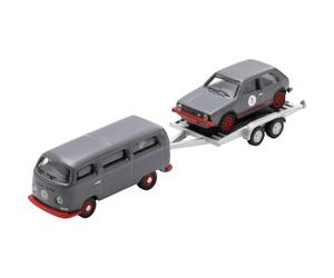 Schuco Bus VW T2 1:87 avec remorque VW Golf I GTI - Modèle de Voiture moulé sous Pression de qualité supérieure à l'échelle 1:87, modèle de Voiture à Collectionner, H0