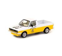 Schuco & Tarmac Works T64S-013-ME1 Camion Caddy Pickup Truck White and Yellow Moon Equipment Co. - Mooneyes Collab64 Series 1/64 Diecast Model Car by Schuco & Tarmac Works