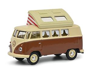 Schuco- Volkswagen VW T1 Camper avec Toit Ouvert, Bus, Miniature, échelle 1:64, 452026600, Beige, Marron, ワンサイズ