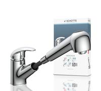 SCHÜTTE ABERDEEN 33379 Robinet de cuisine basse pression avec douchette extractible, robinet de cuisine avec fonction anti-retenti, mitigeur monocommande, chromé