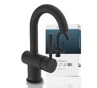 Schütte 79016 Cornwall Robinetterie de lavabo avec Bec Haut et Excentrique-Mitigeur monocommande-Noir Mat