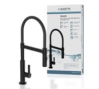 Schütte 79147 Miami Robinet de Cuisine 360° avec Tuyau Soft Touch Mitigeur monocommande avec douchette magnétique Extensible pour évier Noir Mat