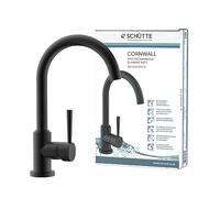 Schütte 79169 Cornwall Basse Pression avec Bec Haut, mitigeur monocommande à économie d'énergie, pivotant à 360 Cuisine, Robinet d'évier, Noir