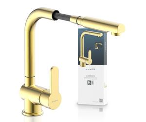 SCHÜTTE 79770 London Robinet de cuisine avec douchette extractible, robinet pivotant à 360 degrés pour évier de cuisine avec mitigeur monocommande Doré