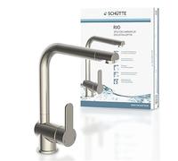 SCHÜTTE 79826 RIO Robinet de cuisine orientable à 360°, Mitigeur d'évier avec bec haut cuisine, Mitigeur monocommande simple évier double Mitigeur d'évier, Robinet en acier inoxydable