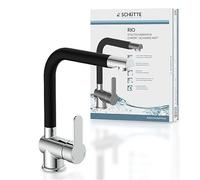 SCHÜTTE 79856 RIO Robinet de cuisine orientable à 360°, Mitigeur d'évier avec bec haut cuisine, Mitigeur monocommande simple évier double Mitigeur d'évier, Robinet en Chrome/Noir Mat