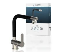 SCHÜTTE 79866 RIO Robinet de cuisine orientable à 360°, Mitigeur d'évier avec bec haut cuisine, Mitigeur monocommande simple évier double Mitigeur d'évier, Robinet en acier Inoxydable/Noir