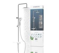 SCHÜTTE Aquastar Ensemble de douche à effet pluie avec étagère, système de douche avec douchette réglable en 5 positions, colonne de douche avec pommeau de douche, ensemble de douche en chrome/blanc