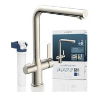 SCHÜTTE Aquastar Pro 99805 Robinet d'évier de cuisine avec système de filtration 3 voies et filtre à eau contre les résidus de calcaire et les métaux lourds Aspect acier inoxydable