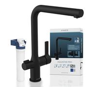 SCHÜTTE Aquastar Pro 99860 Robinet d'évier de cuisine avec système de filtration 3 voies et filtre à eau contre les résidus de calcaire et les métaux lourds Noir