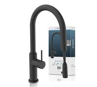 SCHÜTTE Blackpool 79566 Robinet de cuisine avec douchette extractible, robinet 360 degrés pour la cuisine, mitigeur monocommande, mitigeur d'évier avec douchette extensible, noir
