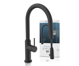 SCHÜTTE Blackpool 79566 Robinet de cuisine avec douchette extractible, robinet 360 degrés pour la cuisine, mitigeur monocommande, mitigeur d'évier avec douchette extensible, noir