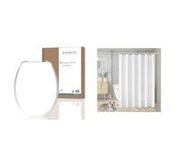 SCHÜTTE BLANC Abattant de WC sans mécanisme d'abaissement automatique & Vinabo Rideau Douche Anti Moisissure, 180 x 200cm Blanc, avec 12 Crochets, sans Percage, Tissu PEVA Imperméable