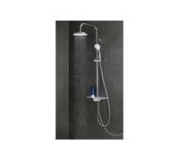 SCHÜTTE Aquastar Ensemble de douche à effet pluie avec étagère, système de douche avec douchette réglable en 5 positions, colonne de douche avec pommeau de douche, ensemble de douche en chrome/blanc