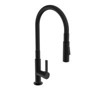 SCHÜTTE GLASGOW 79586 Robinet d'évier de cuisine flexible avec fonction Eco-Click Noir Bec avec tuyau doux au toucher Pivotant à 360 °