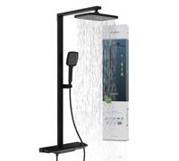 Schütte HAWAII Système de douche avec thermostat et étagère en verre, pommeau de douche de 30 x 20 cm, douche à effet pluie, avec support mural et pommeau de douche, colonne de douche, noir