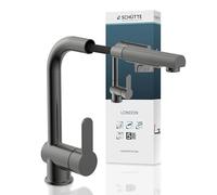 SCHÜTTE LONDON Robinet Cuisine avec Douchette Extensible Mitigeur, Rabattable Mitigeur Robinet Evier de Cuisine avec Douchette, Rotative à 360° Froid & Chaud Disponible, Graphite