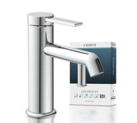 SCHÜTTE LOS ANGELES 33100 Robinet de lavabo de salle de bain avec bonde d'écoulement Robinet de salle de bain Mitigeur monocommande pour salle de bain avec bouchon pop-up Mitigeur lavabo Chromé