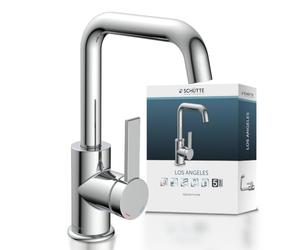 SCHÜTTE LOS ANGELS 33120 Robinet de lavabo avec bec haut et bec haut pour salle de bain avec pop-up excentrique et mitigeur monocommande Chromé