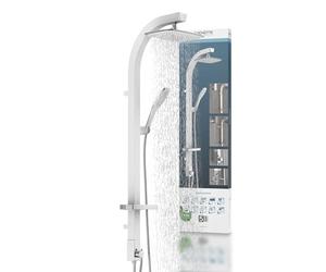 SCHÜTTE MADAGASCAR Douche à effet pluie avec douchette à main, système de douche blanc avec tablette pratique et support mural, ensemble de douche pour robinetterie de douche, 120 cm