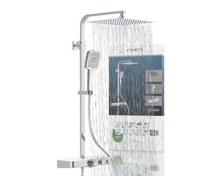 Schütte Ocean Système Thermostat et étagère en Verre - Set 30 x 30 cm, Effet Pluie avec Support Mural et pommeau Panneau Colonne de Douche en Chrome/Blanc 60530