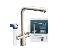 SCHÜTTE Aquastar Pro 99805 Robinet d'évier de cuisine avec système de filtration 3 voies et filtre à eau contre les résidus de calcaire et les métaux lourds Aspect acier inoxydable
