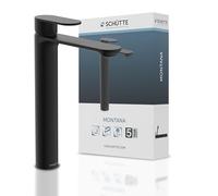 SCHÜTTE Robinetterie de lavabo MONTANA 32326, robinet de salle de bain à bec haut, robinetterie de salle de bain, mitigeur monocommande de salle de bain pour lavabo à poser, mitigeur de lavabo, noir