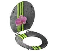 Schütte ASIA 80121, Abattant WC avec noyau en bois (MDF) et système d'abaissement automatique, motif de fleurs imprimé sur 3 faces, compatible avec toutes les cuvettes WC standard